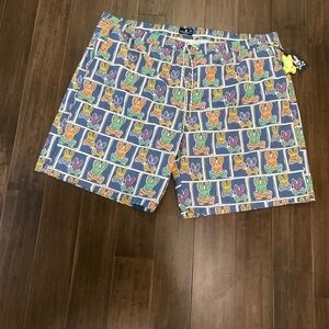 Psycho Bunny Men's Big And Tall James Bunny In A Box Swim Trunks Size 5XLT